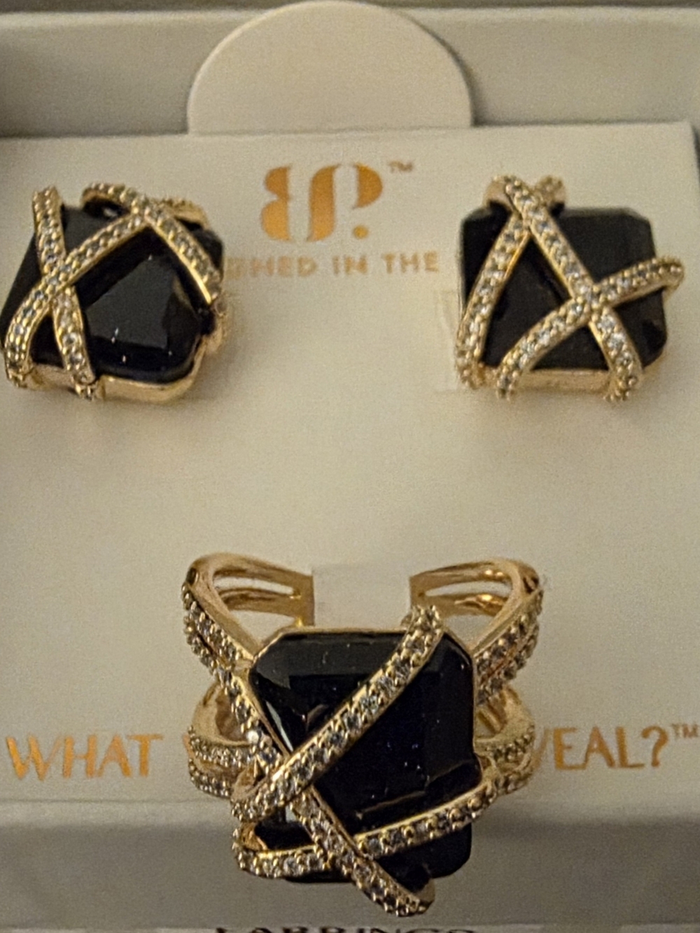 BP Be Untamed Gold & Black Crisscross Ring and Earring Set